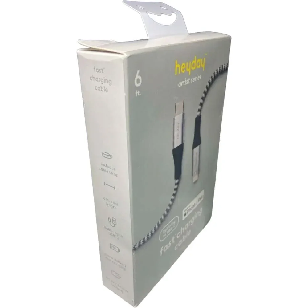 Heyday 6ft USB-C to Lightning Braided Fast Charge PD Cable MFi Certified Gray